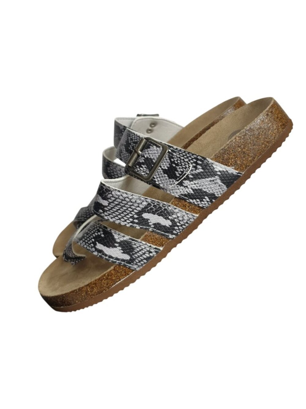 O'Rageous Womens 10 Slip-On Sandals Snake Print Buckle Strap Open Toe Flats - Picture 5 of 9